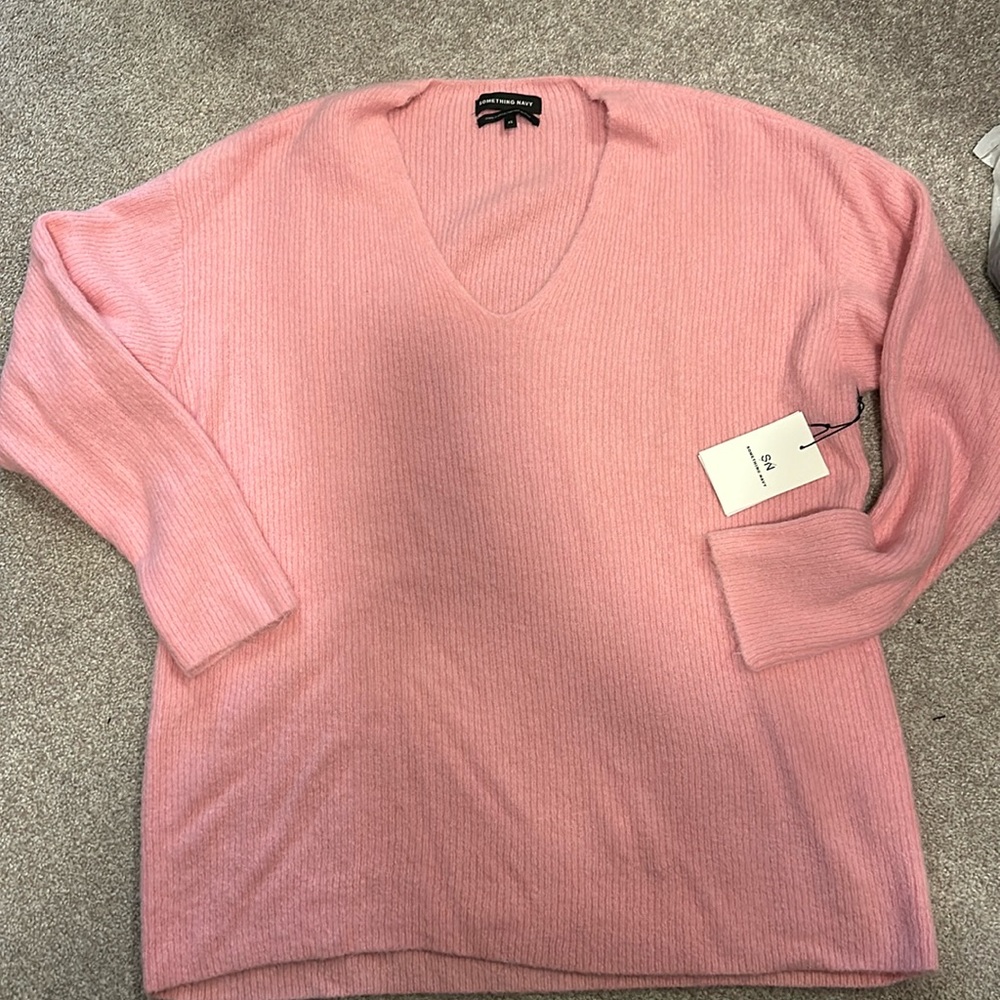 Something Navy Pink v neck sweater